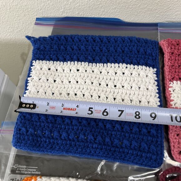 Crochet Double Thick Handmade Square Pot Holders Trivet Lot of 6 Knitted - Picture 7 of 15